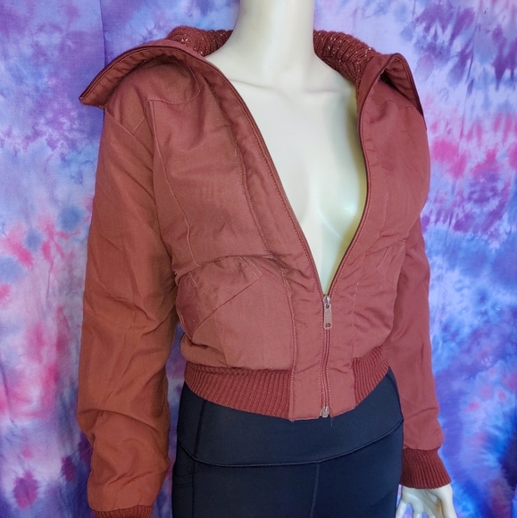 Jackets & Blazers - Rust Colored Canvas and Knit Bomber Jacket: M